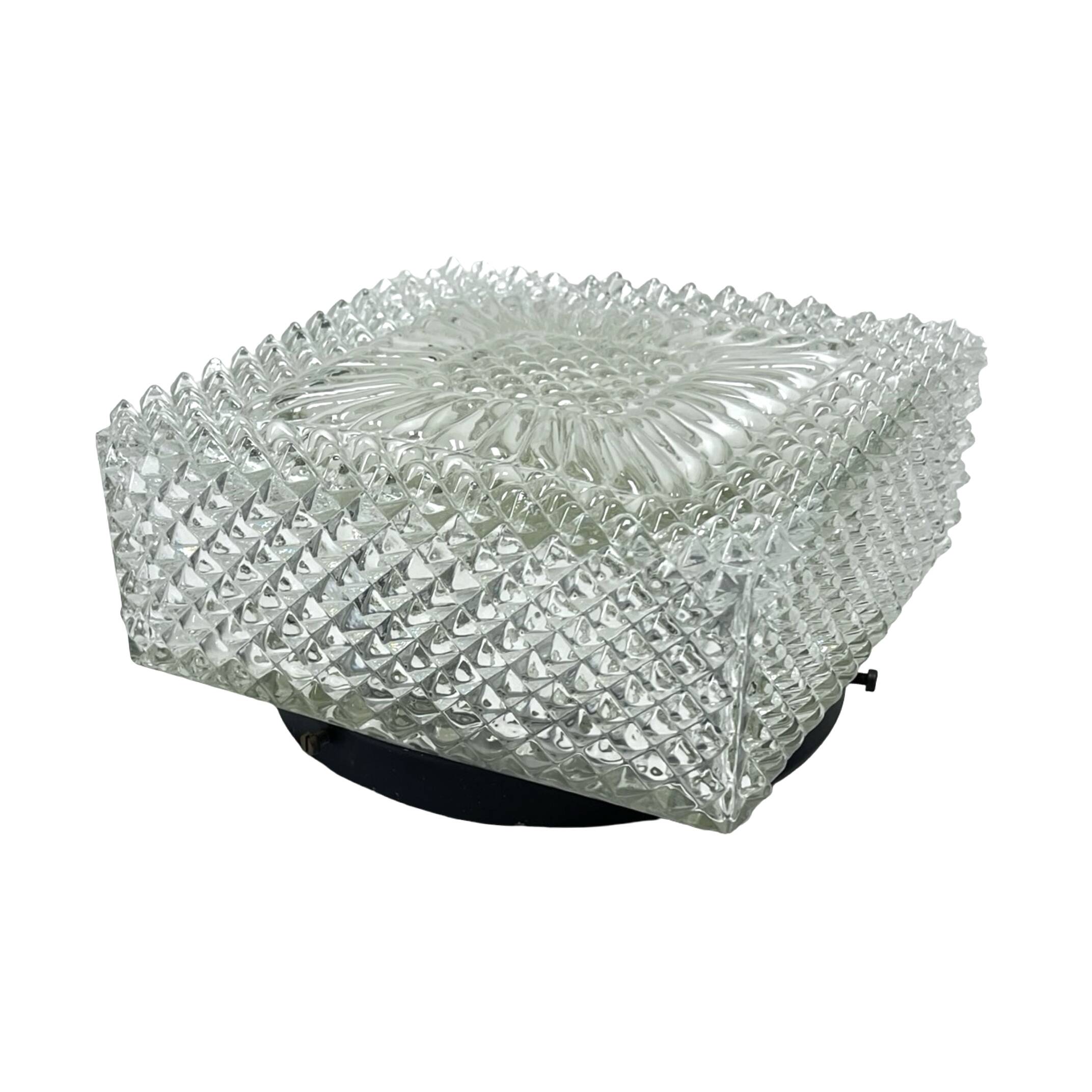 Square glass cube flush-mount light, Hillebrand (Germany), 1970s. Vintage
