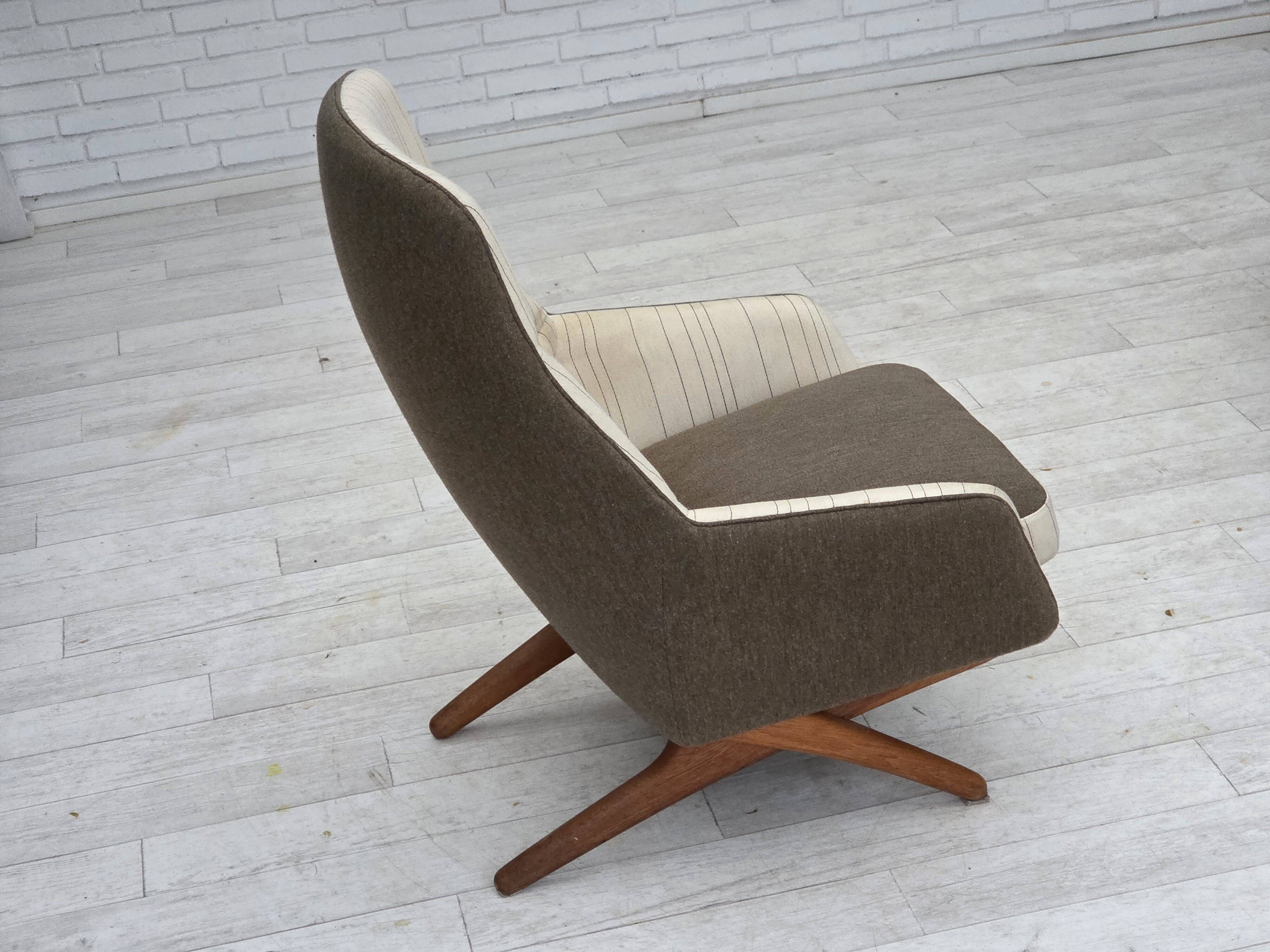 1970s, Danish design by Illum Wikkelsø, furniture wool fabric, oak wood.