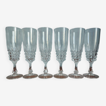 Set of six Cristal D'Arques champagne flutes