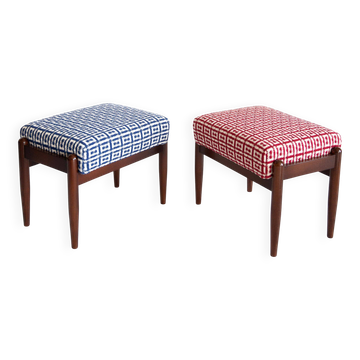 Pair of GFM mid-century stools in Dedar jacquard tweed, E. Homa, Europe, 1960s.
