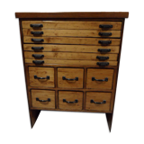 Industrial Dutch pine work bench with drawers