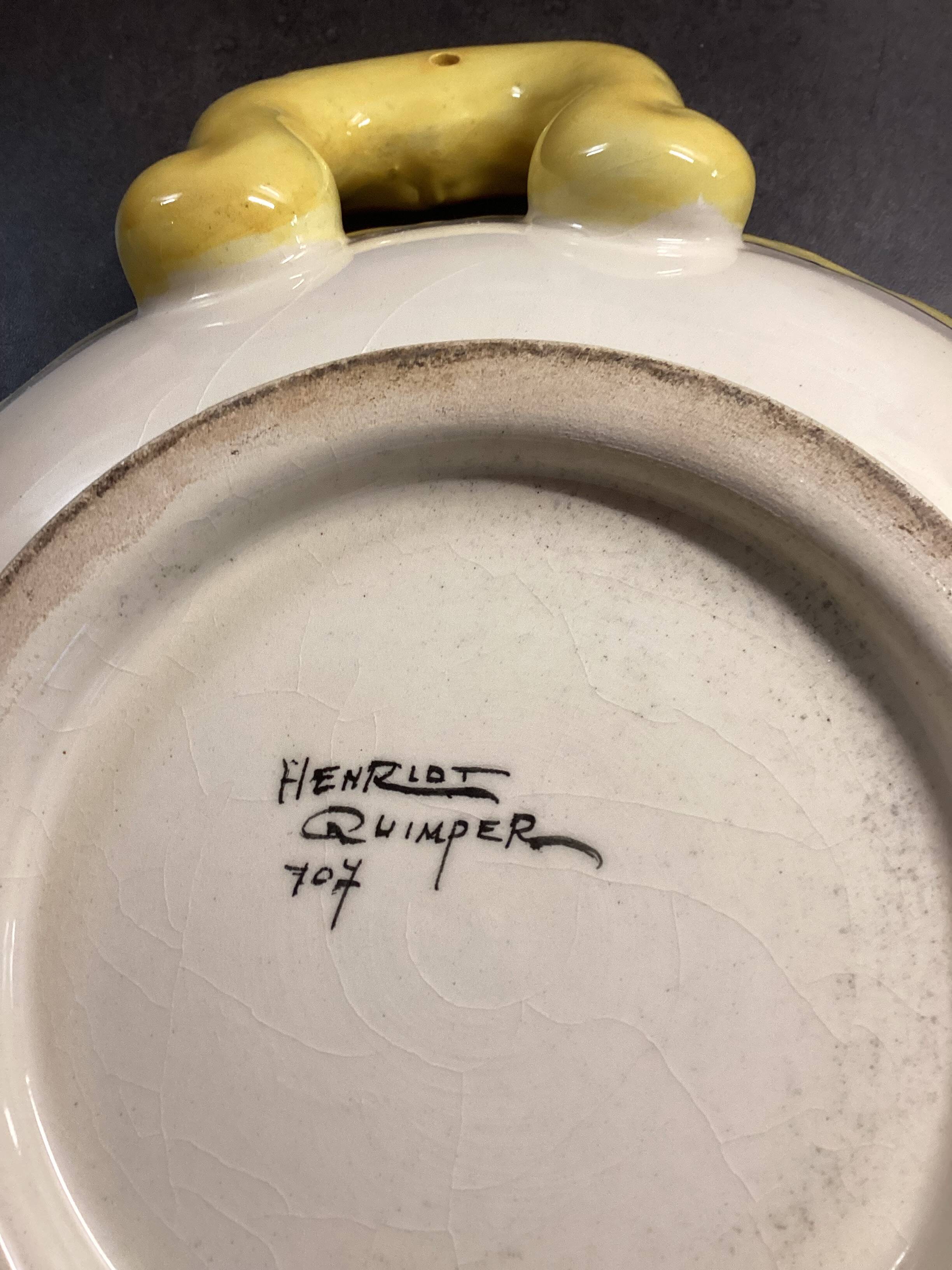 Vintage Henriot Quimper Large, Handled Fruit Bowl