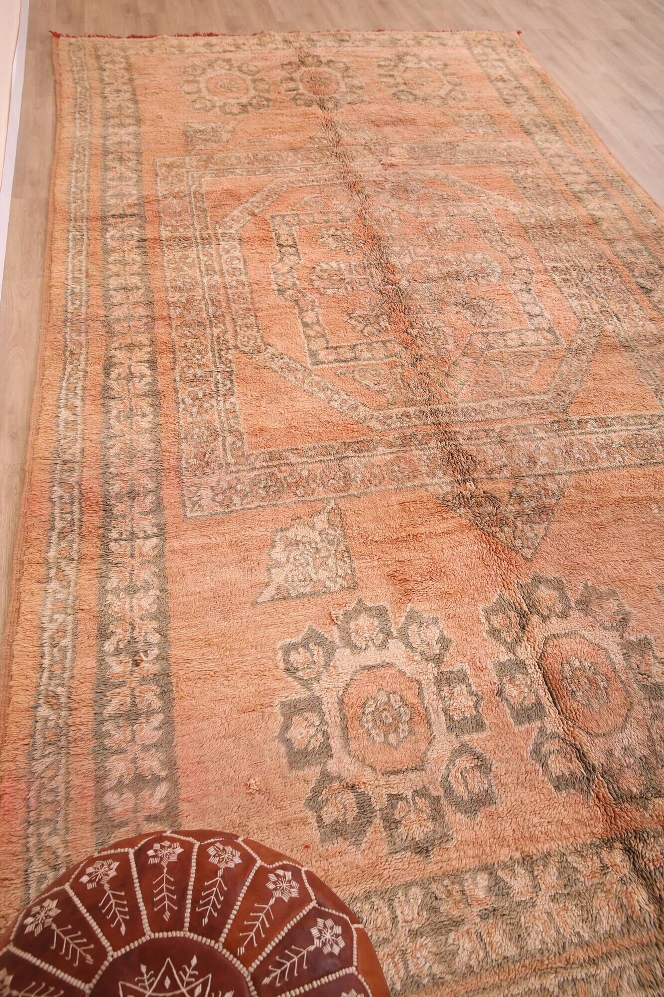 Large Vintage Moroccan Rug 203 x 376 cm, Peach Berber Wool Rug Handmade