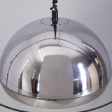 VINTAGE 1970S CHANDELIER IN CHROME-PLATED METAL AND GLASS, ITALIAN DESIGN