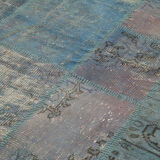 Hand-knotted anatolian contemporary 177 cm x 247 cm blue patchwork carpet