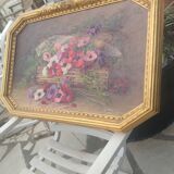 Still life painting, bouquet of flowers, oil on wood by Lillie Honnorat