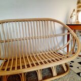 Vintage bohemian rattan canapé from the 60s and 70s.