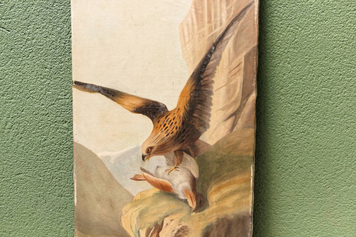 Oil on canvas, eagle and its prey, 19th century