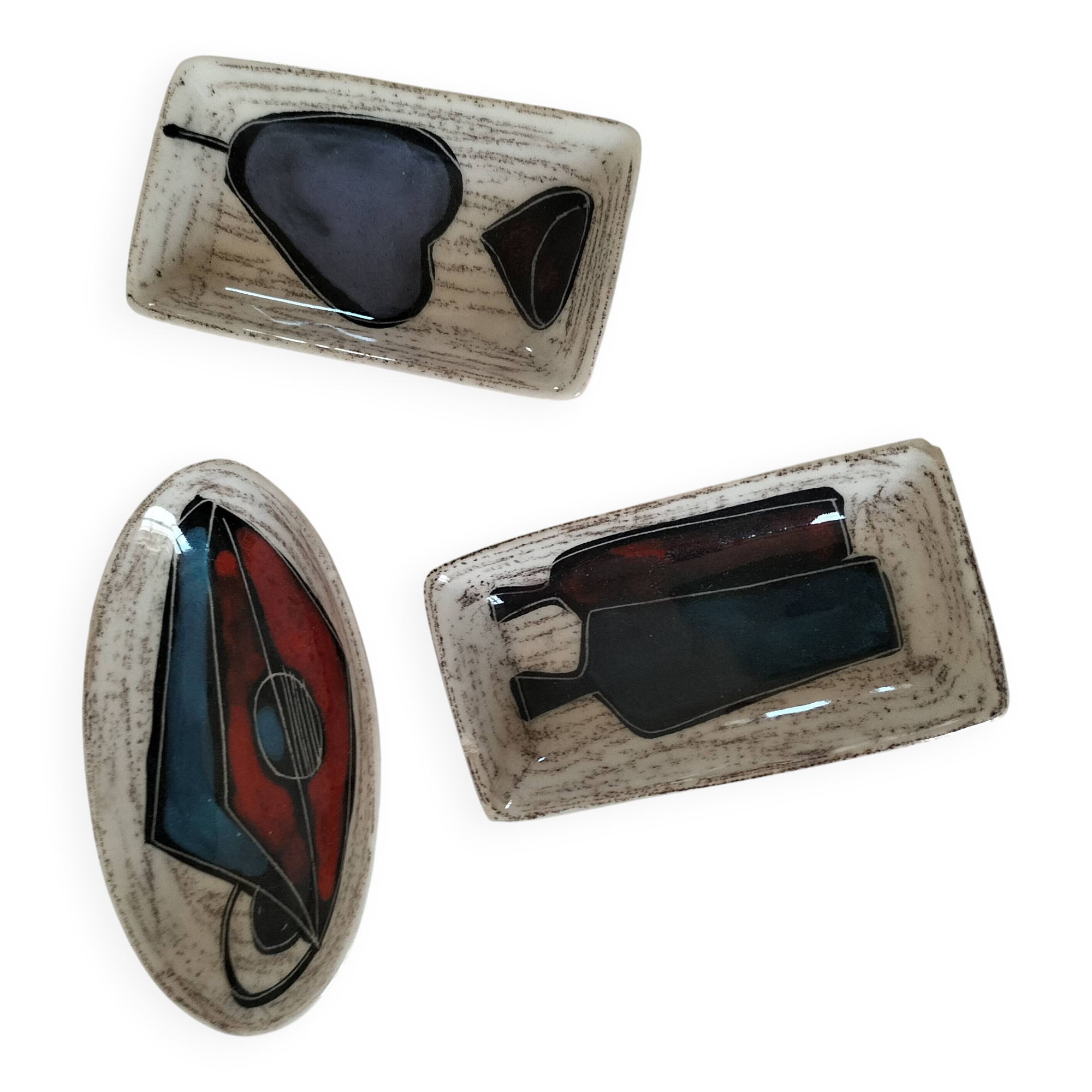 Trio of decorative glazed ceramic bowls – Italy, 1960s