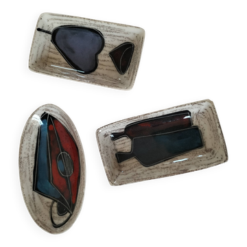 Trio of decorative glazed ceramic bowls – Italy, 1960s