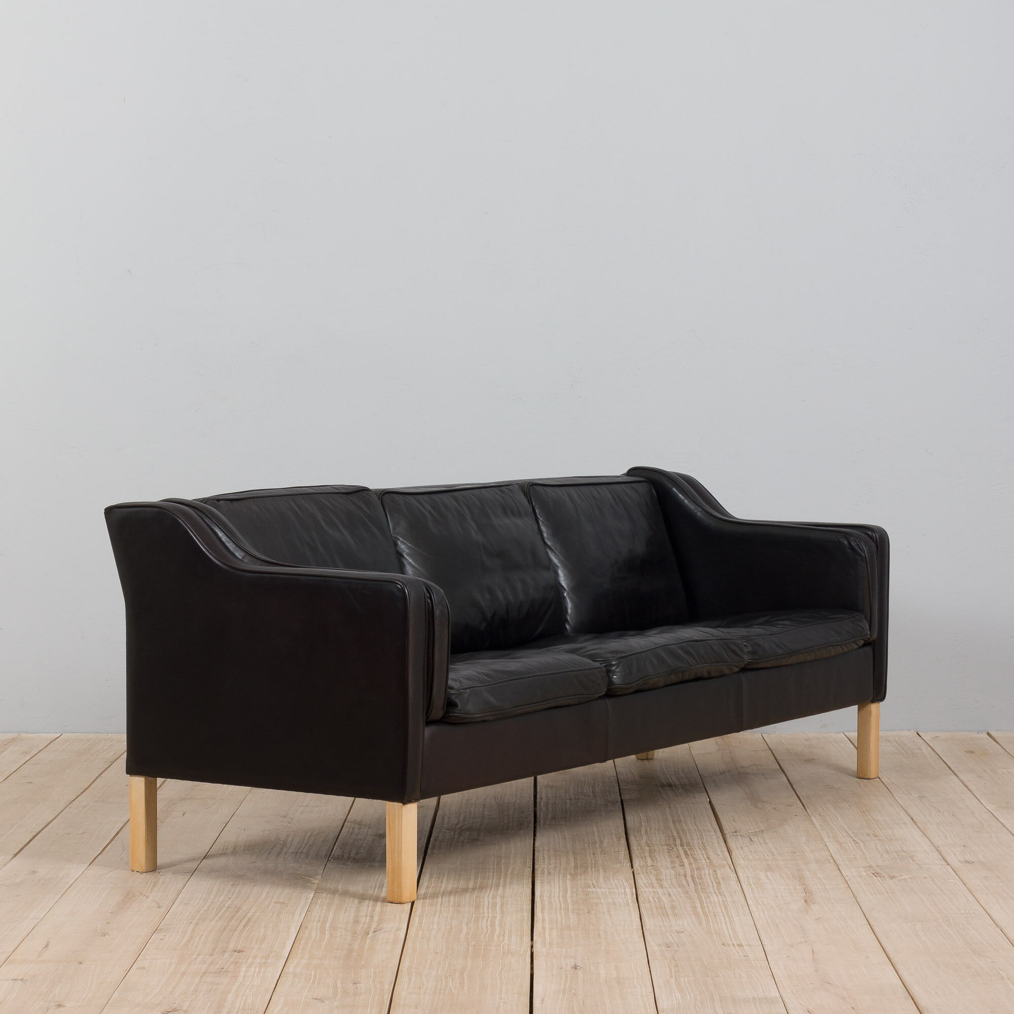 Mogens Hansen black aniline 3 seater sofa from the 70s.