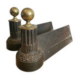 2 cast iron and brass chenets