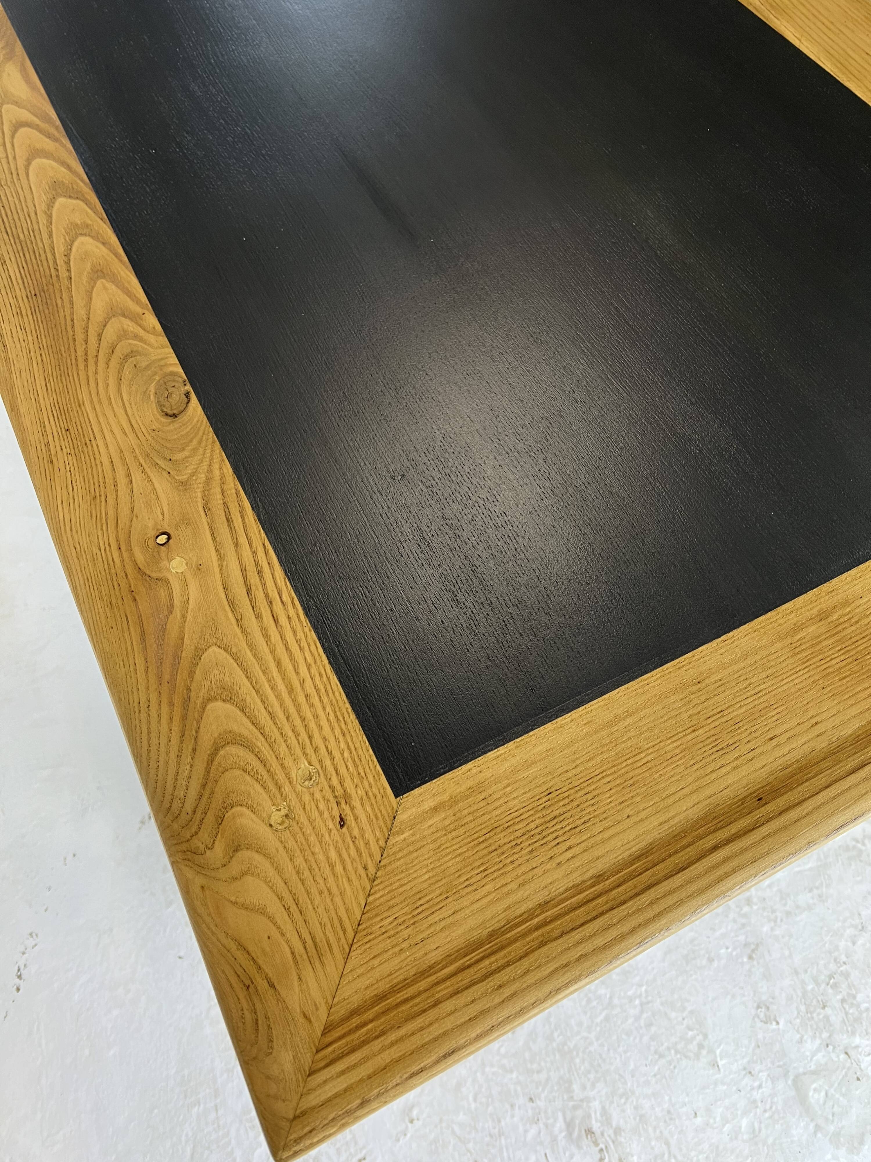 Oak farmhouse table, black top