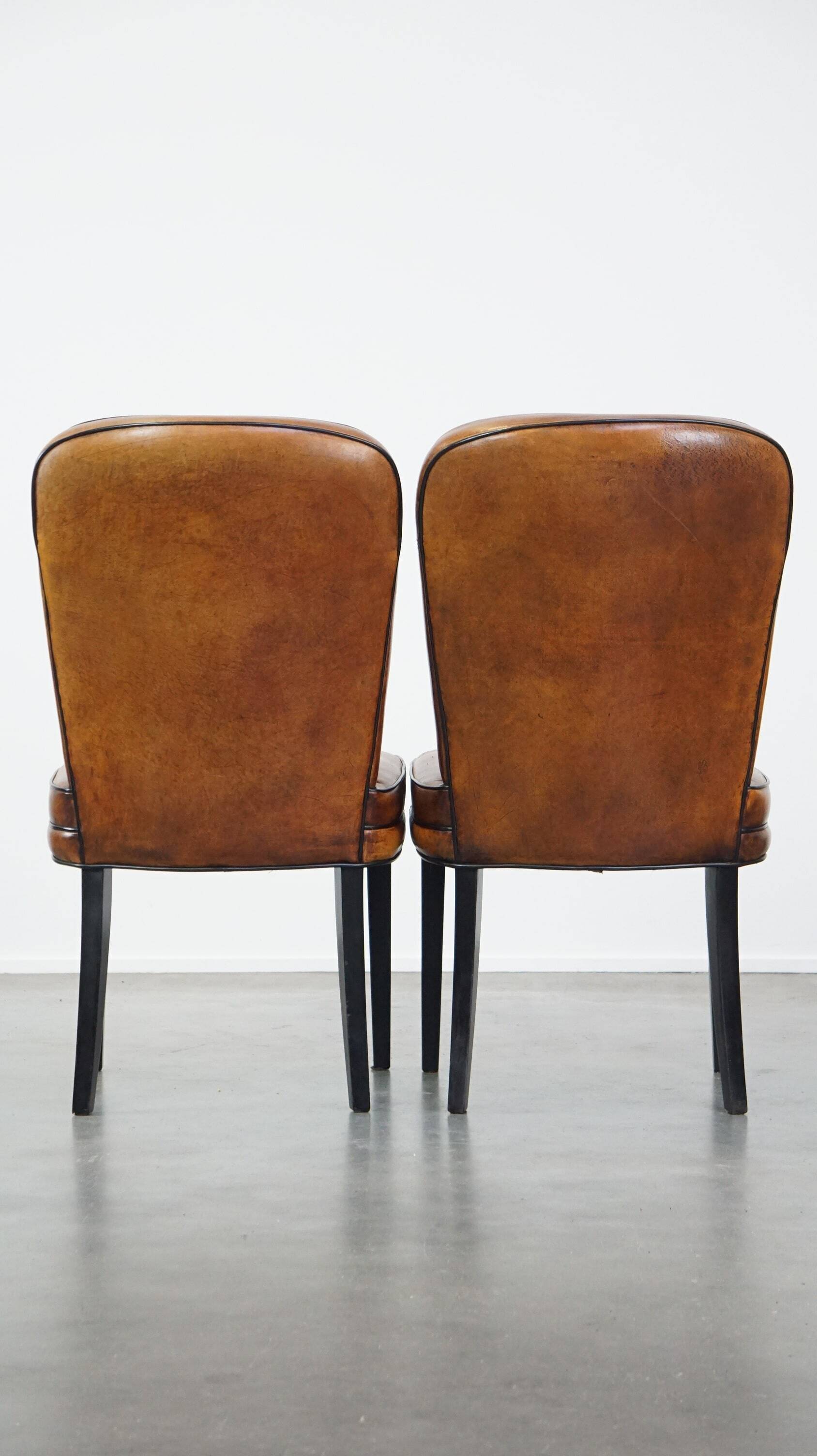 4 chaises de salle à manger en cuir de mouton marron