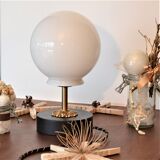 White vintage globe table lamp, black and gold finishes