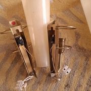 2 60's design wall lights in italian brass and glass