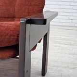 1970s, 3-seater Danish sofa, orange/red furniture velour, oak wood.