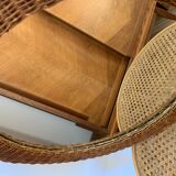 round woven rattan mirror, 1960s