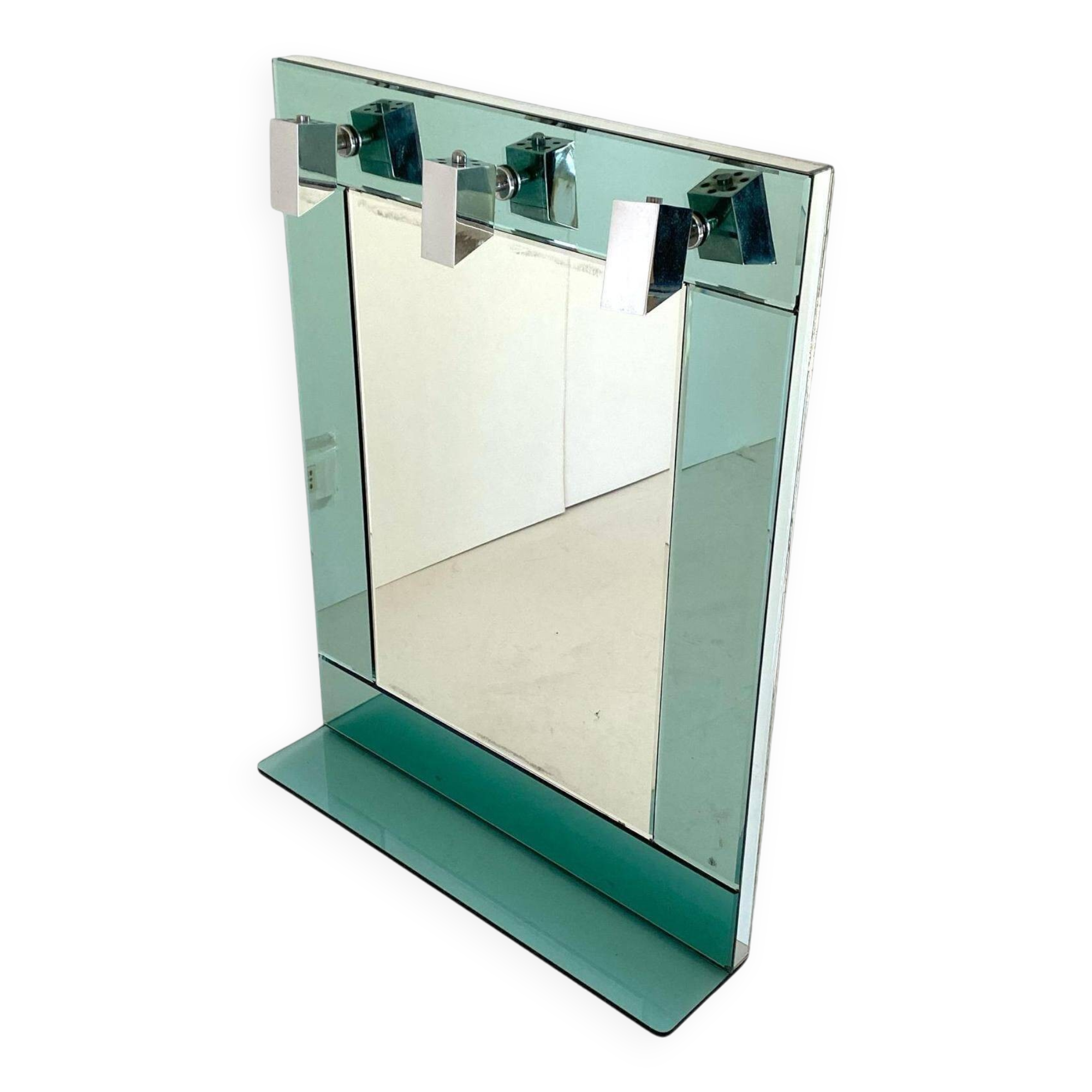 Vintage Aqua Green Glass Wall Mirror, Italy 1970s