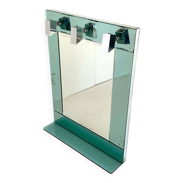 Miroir mural vintage en verre vert d'eau, Italie, années 1970