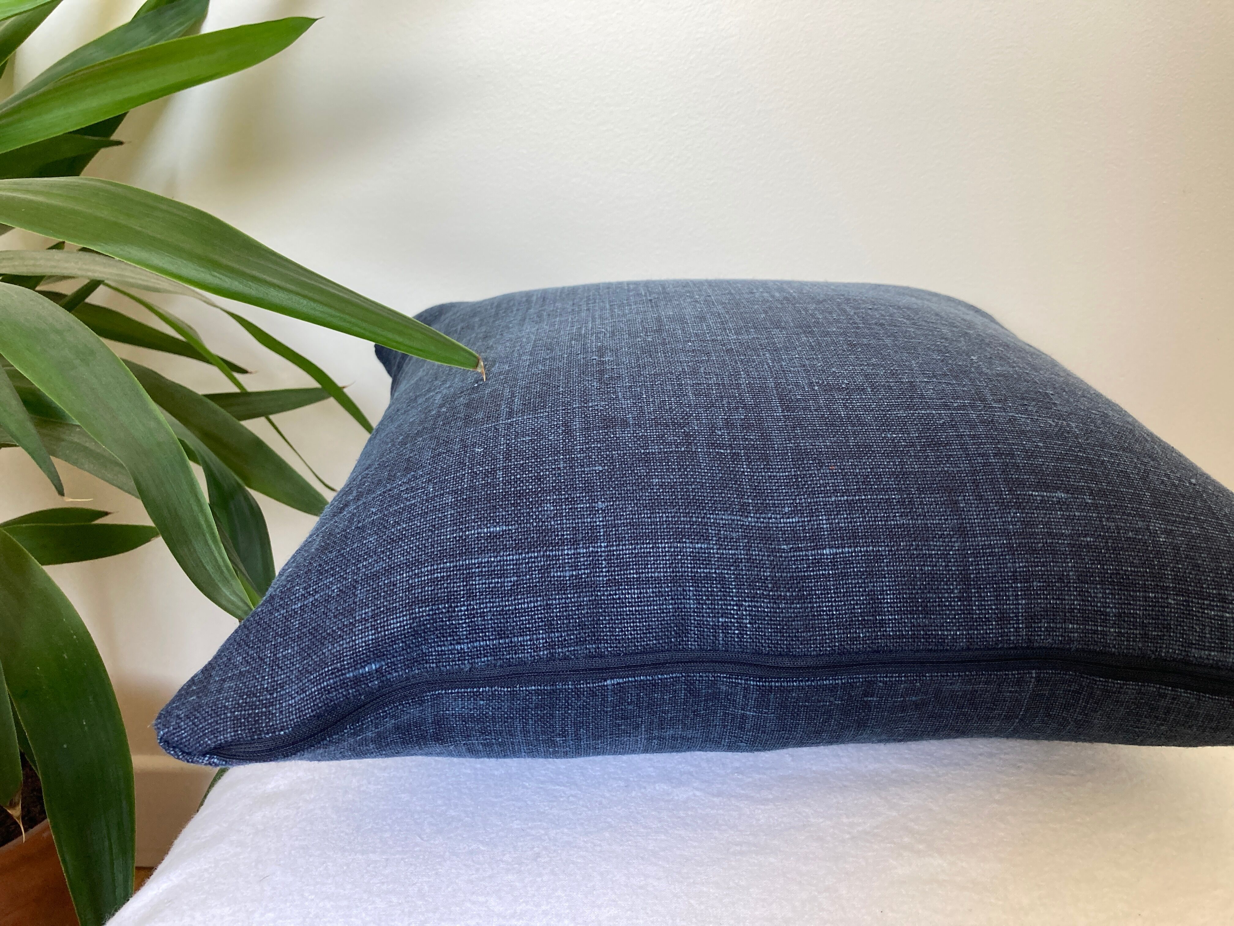 Navy blue linen cushion