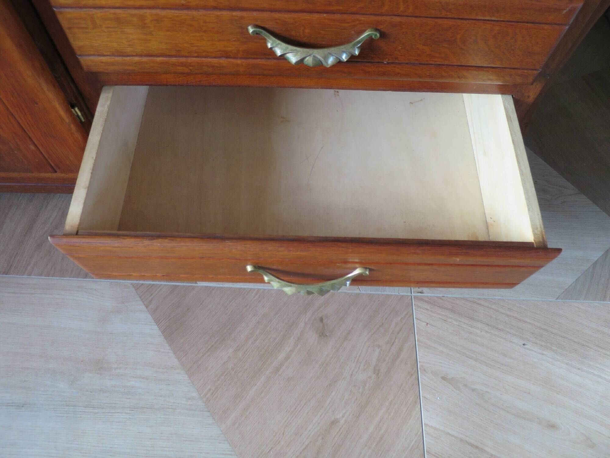 English asymmetrical chest of drawers - Art Deco - Mirror - 2 doors - 5 drawers - Mesh blond oak