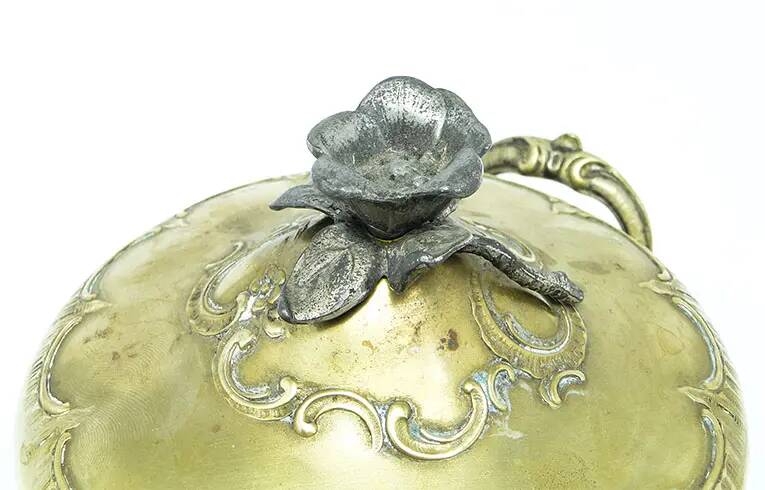 Rococo sugar bowl, silver-plated brass, Poland, early 20th century