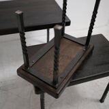 Brutalist nesting table in ebonized oak and wrought iron