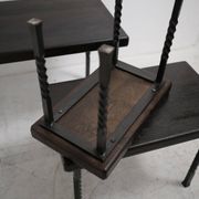 Brutalist nesting table in ebonized oak and wrought iron