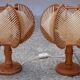 Pair of Scandinavian vintage wood and wire bedside lamps