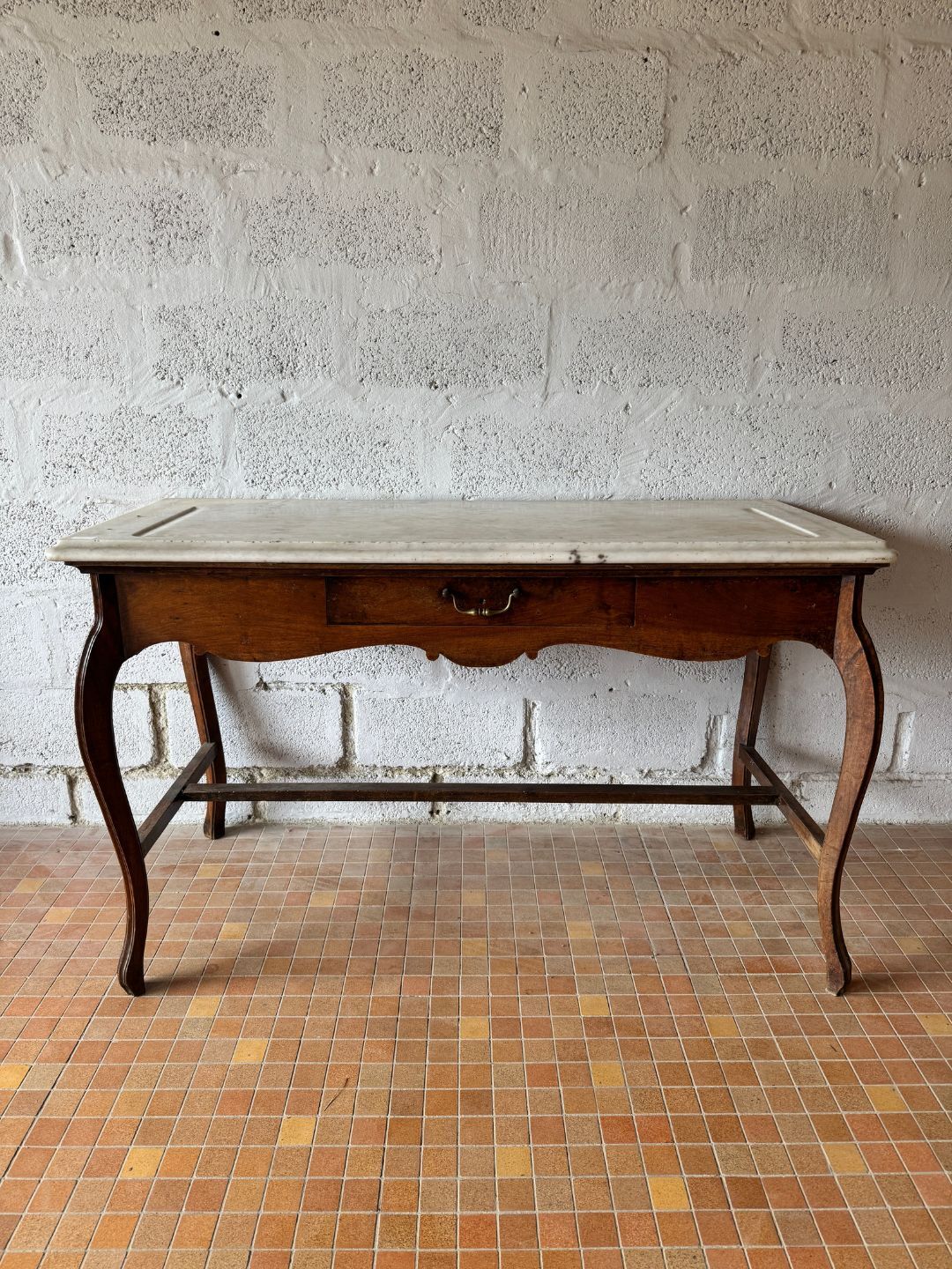 Console ancienne en noyer et marbre - 19ème