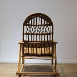 Wicker and wood rocking chair