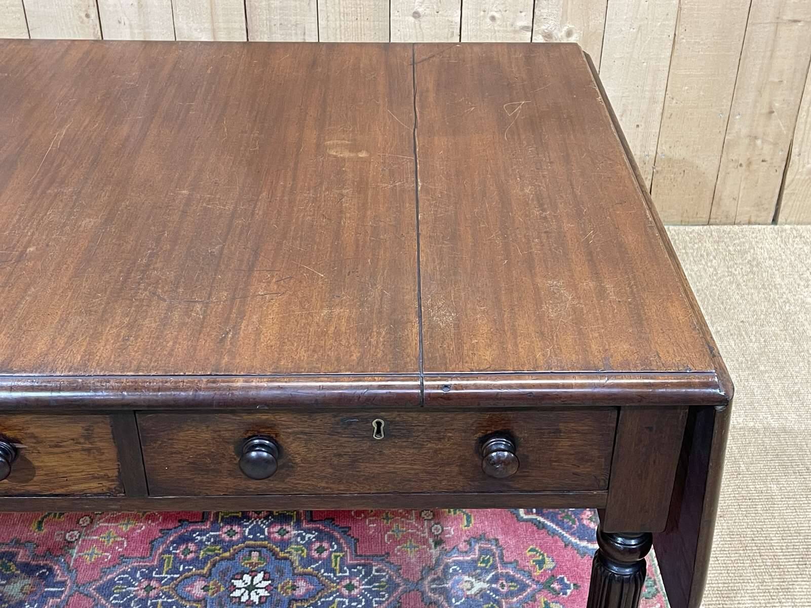 Table bureau anglaise en acajou XIXème avec 2 tiroirs
