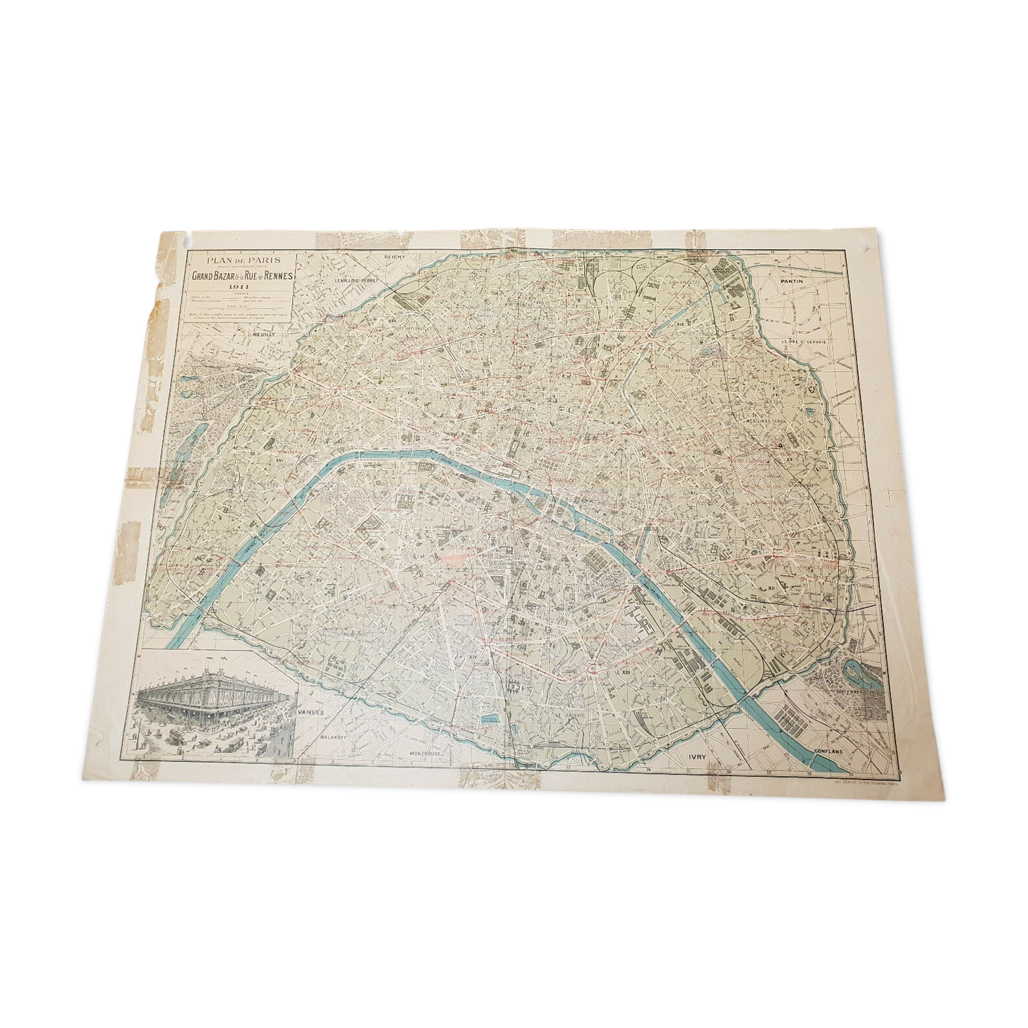 Old map of the city of Paris, 1911