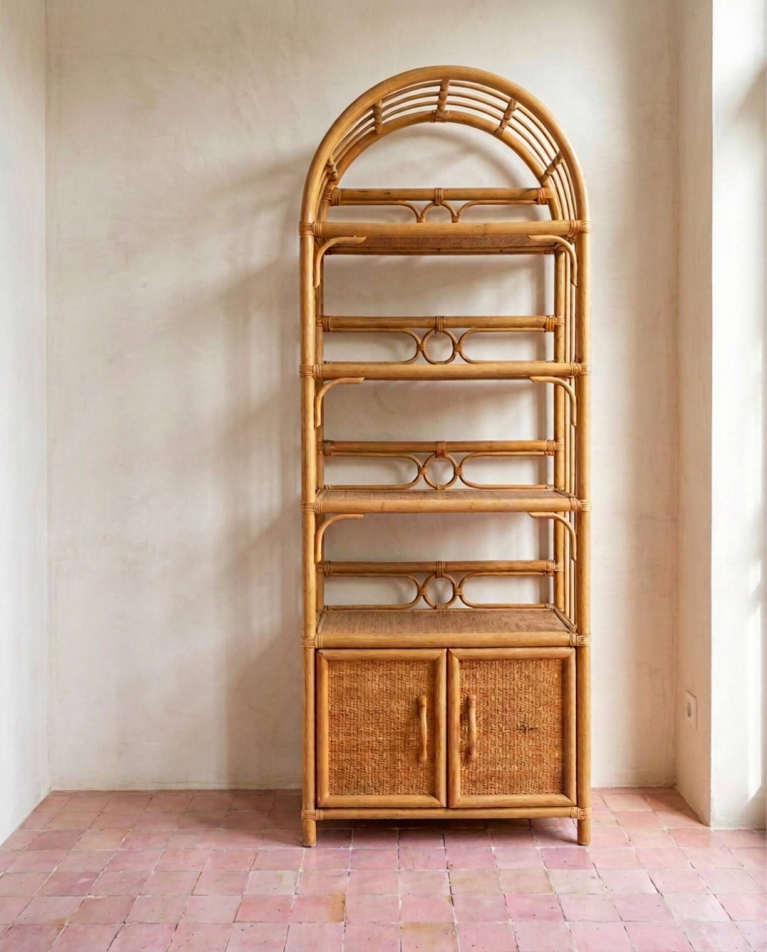 Large vintage rattan shelf