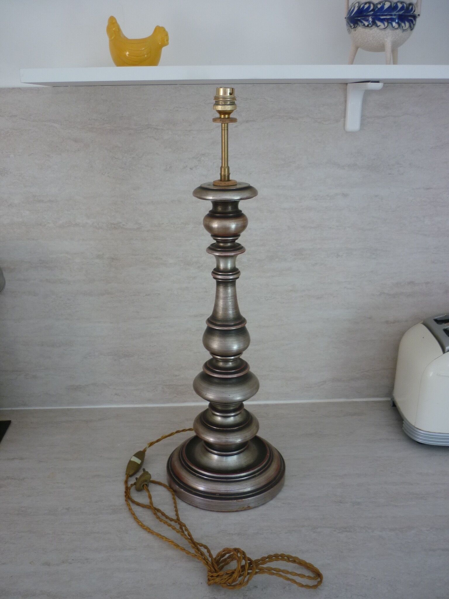 Old turned wooden lamp foot