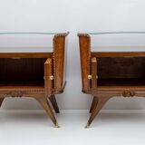 Pair of Art Deco Italian Briar Walnut Bedside Tables, 1930s