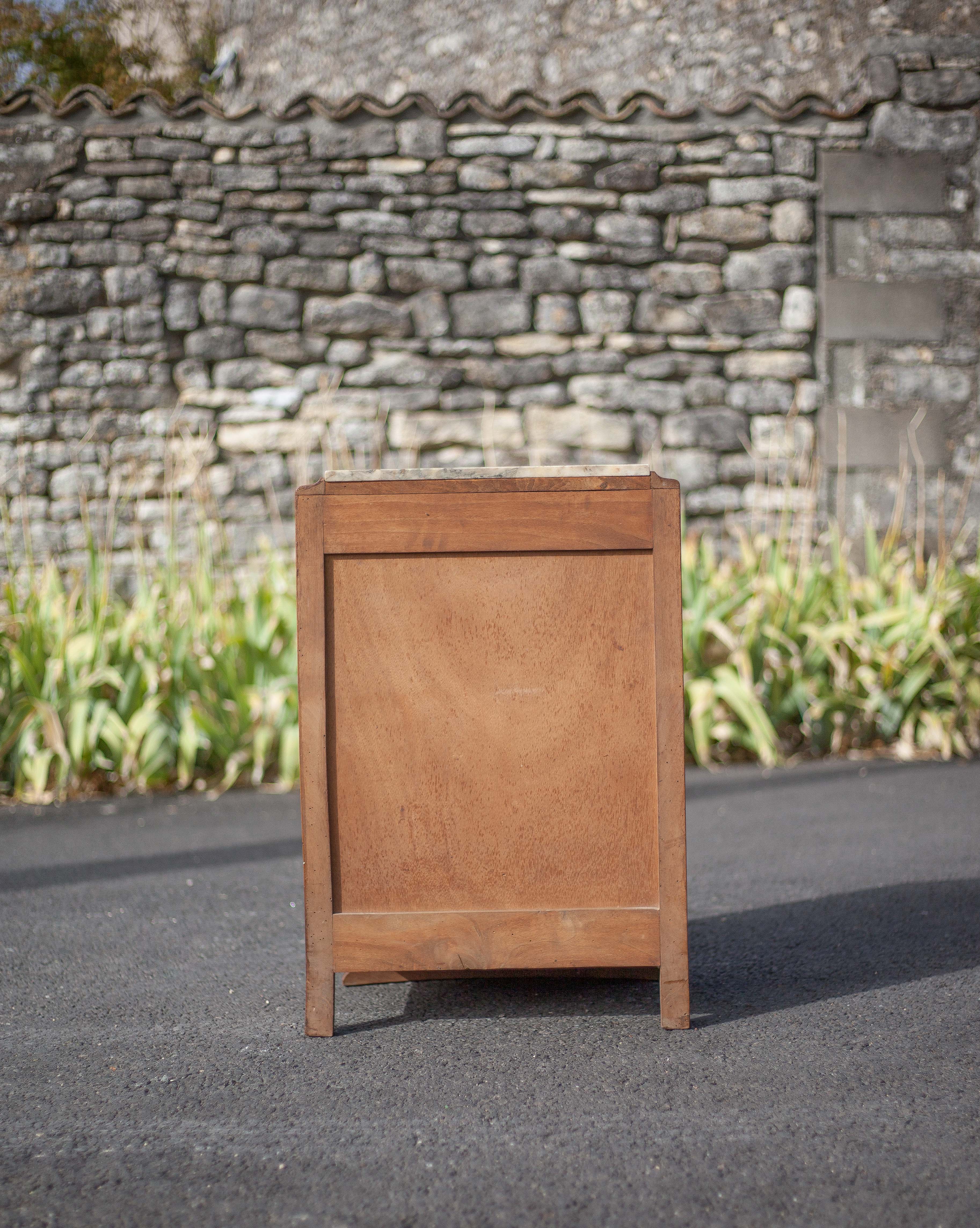 Bedside table, wooden nightstand with marble plate, art deco furniture, vintage furniture