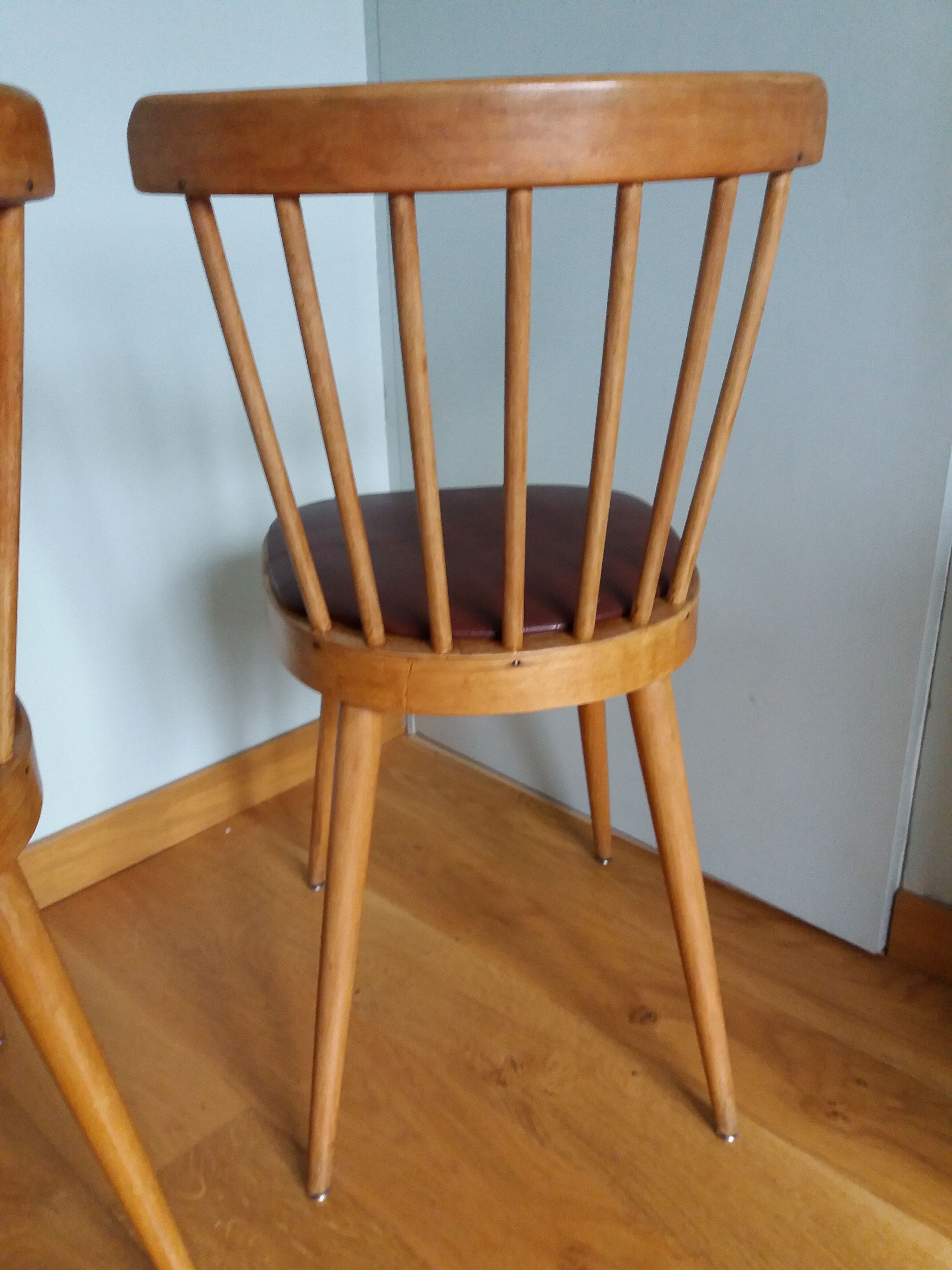 2 chairs bistro Baumann model 740 wood and skaï Scandinavian style