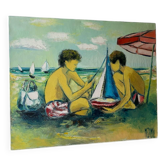 Tableau huile sur toile enfants à la plage