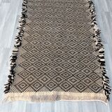 Zanafi Runner Rug, Handmade Moroccan Rug, Flat Berber Wool Runner, Geometric Rug