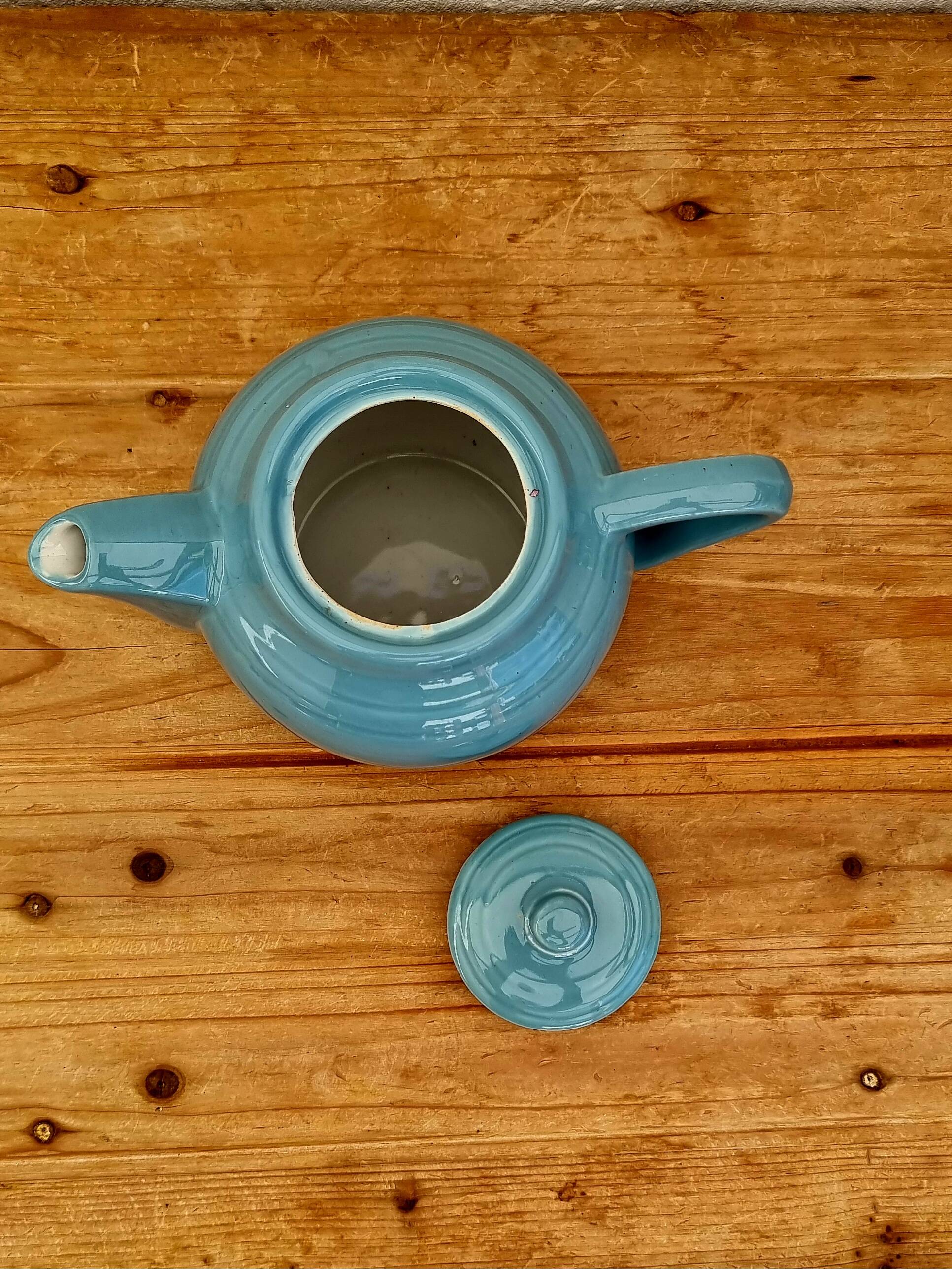 60s blue ceramic teapot