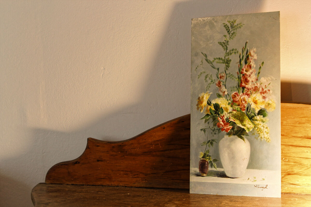 Oil on panel, bouquet of flowers
