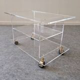 Plexiglas side table on casters by David Lange circa 1970