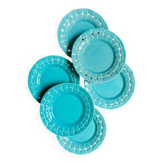 6 assiettes à dessert en céramique tressée turquoise