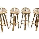 Set de 4 tabourets de bar en rotin 60, Italie