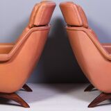 Leather and rosewood chairs and Ottoman by Werner Langenfled Denmark 1960s