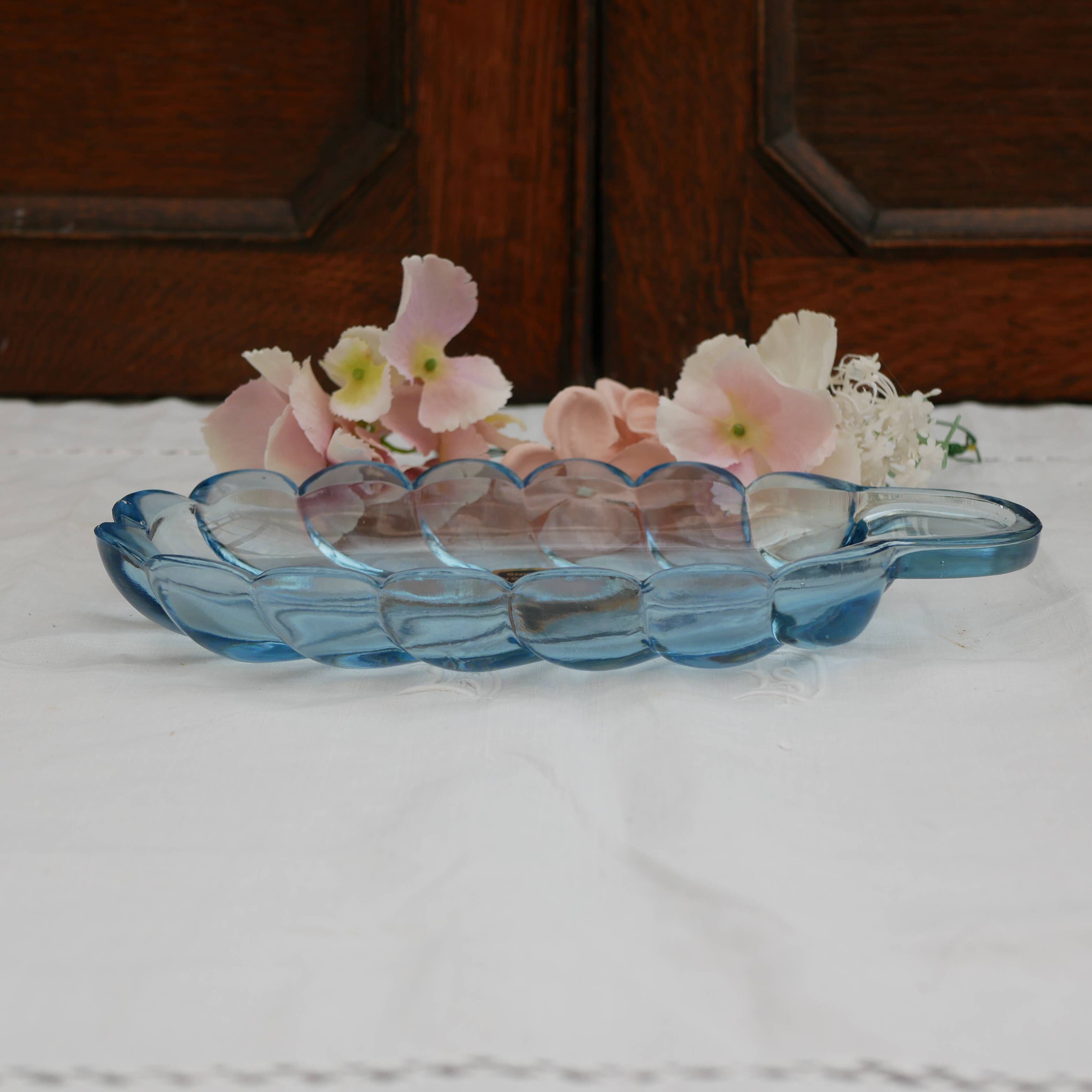 Davidson Handmade English Blue Crystal Jewelry Dish