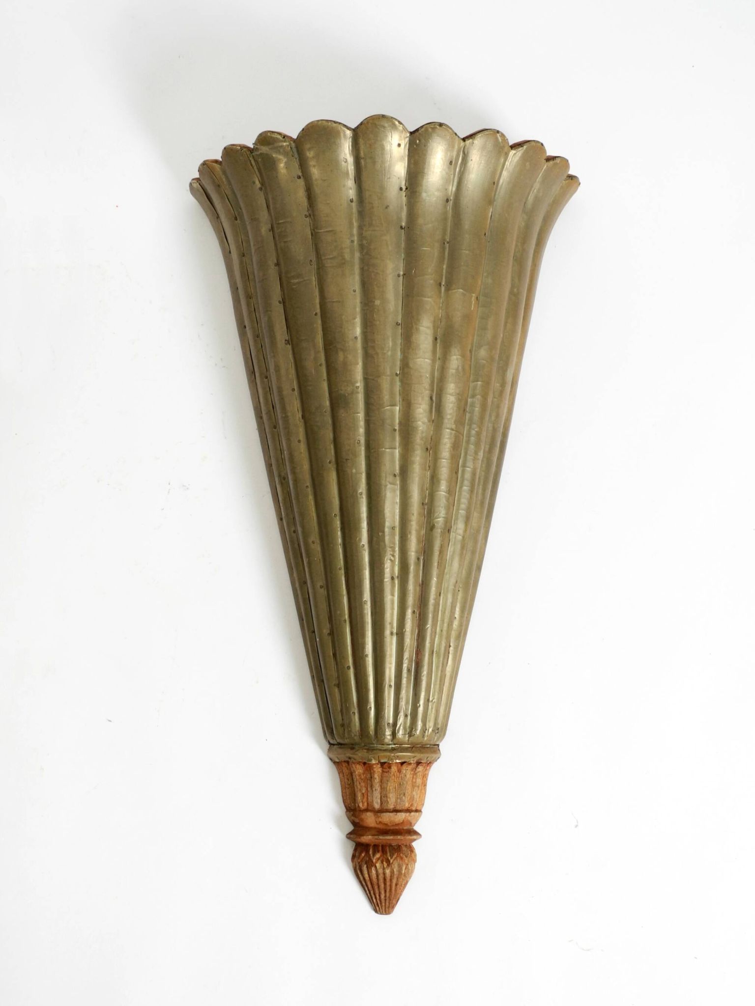 Two large, rare 1950s wall lamps made of wood with aluminum cladding
