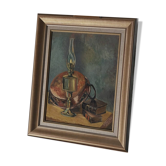 Framed oil on canvas – Still life with lamp, Yvonne Sellier